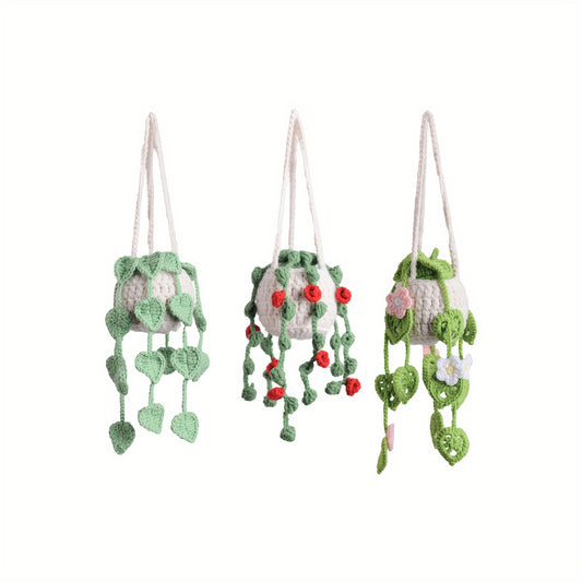 3pcs Set Handmade Woven Plant Hanging Decorations Plant Hanging Decorations Car Hanging Or Rearview Mirror Decoration Exquisite Creative Decoration